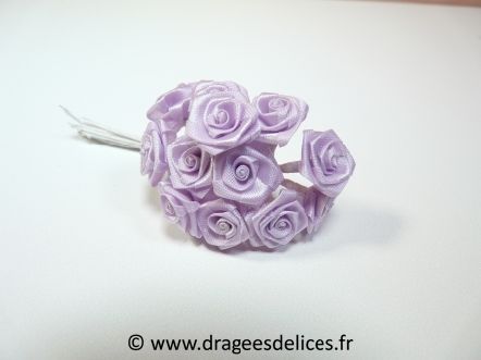 Fleur mini rosette ourlée pour décorations de tulles et boites de dragées : Fleur mini rosette ourlée parme pour décorations de tulles et boites de dragées