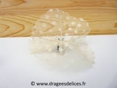 Tulle en résille rebrodé pour mariage baptême et communion Ivoire