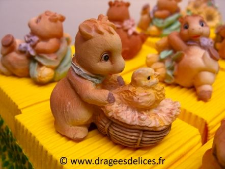 Gâteau pour dragées bébé dino au jardin baptême ou anniversaire : Gâteau pour dragées bébé dino au jardin baptême ou anniversaire