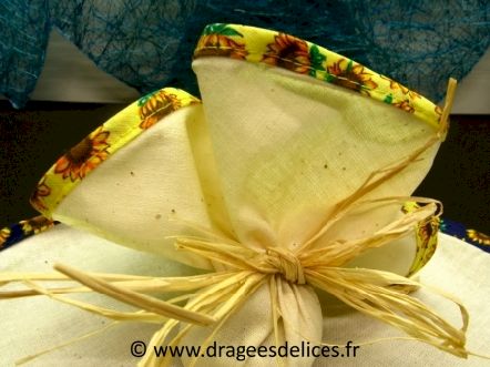 Tulle à dragées Provence tournesol pour thème nature : Rond à dragées Provence tournesol