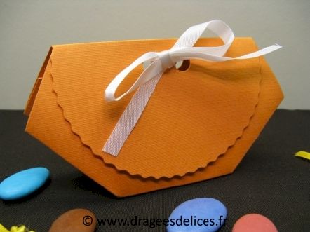 Boite dragées forme pochette collection toilée pour toute cérémonie : Boite dragées forme pochette coloris orange