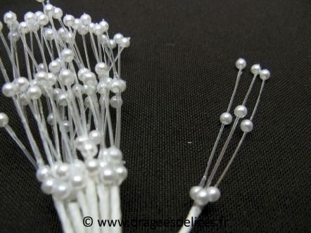Tige de trois brins de perles pour décorer tulles et boites dragées : Tige de trois brins de perles blanche pour décorer tulles et boites dragées