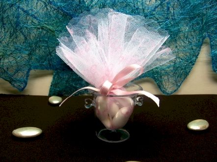 Rond en tulle à dragées baptême motif tétine : Rond de tulle baptême rose fille