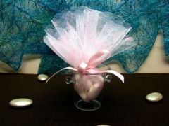 Rond en tulle à dragées baptême motif tétine Rose