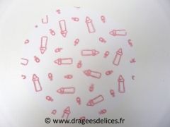 Tulle floqué biberon pour baptême garçon et fille Rose