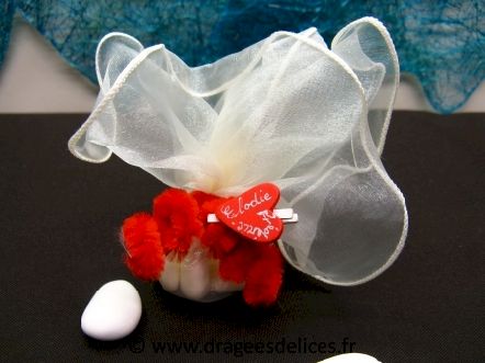 Voile brillant frou frou pour dragées : Voile original brillant frou frou à garnir de dragées coloris ivoire
