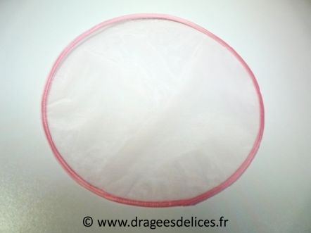 Voile Morgane brillant avec bord satin à garnir de dragées : Voile morgane brillant rose avec bord satin à garnir de dragées