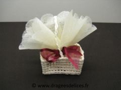 Panier rectangulaire avec anse en toile de jute pour dragées Ivoire