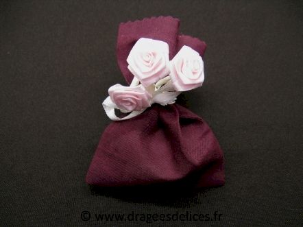 Sac en coton à garnir de dragées pour thème nature : Sac en coton bordeaux à garnir de dragées pour thème nature