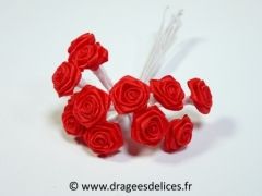 Fleur mini rosette ourlée pour décorations de tulles et boites de dragées Rouge