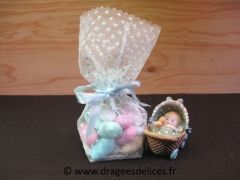 Sac en tulle plumetis pour mariage baptême et communion Bleu