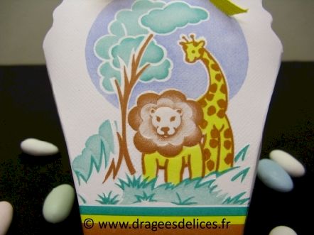 Lot de 6 ballotins savane pour baptême garçon ou fille : Lot de 6 ballotins savane pour baptême