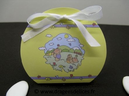 Boite ballotin pour dragées de baptême nounours rêveur