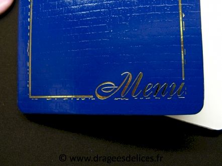 Menu bleu avec impression dorure à chaud
