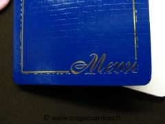 Menu bleu avec impression dorure à chaud 