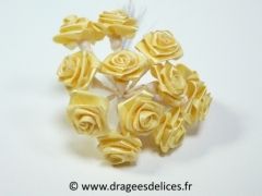 Fleur mini rosette ourlée pour décorations de tulles et boites de dragées Jaune clair