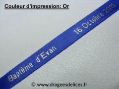 Ruban souvenir en satin imprimé Bleu