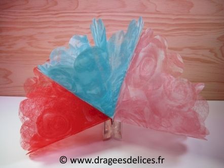 Lot de 7 tulles intissé fleurs de rosier : Lot de tulles à dragées fleur de rosier rose