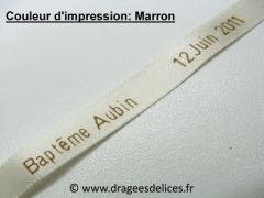 Ruban souvenir en satin imprimé Ecru
