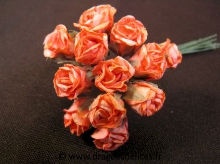 Bouton de rose en papier pour décoration de tulle et boite de dragées : Bouton de rose orange pour décoration de tulle et boite de dragées