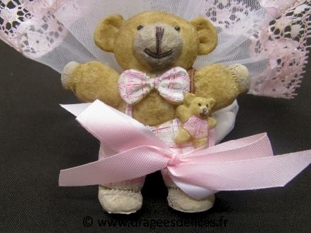 Nounours garçon ou fille en résine pour décoration de baptême