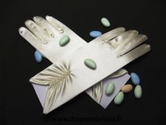 Gants en satin avec des perles Ivoire