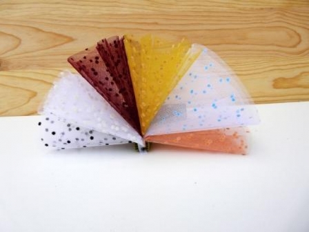 Lot de 10 tulles floqué plumetis pour dragées : Lot de tulles pas cher plumetis jaune