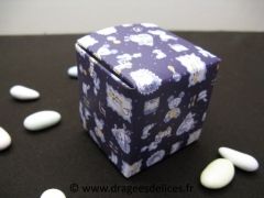 Cube surprise pour dragées de baptême collection univers de bébé Bleu