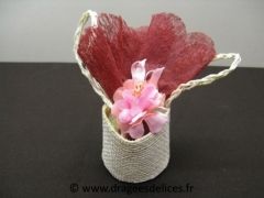 Panier rond en toile de jute pour mariage baptême et communion Ivoire