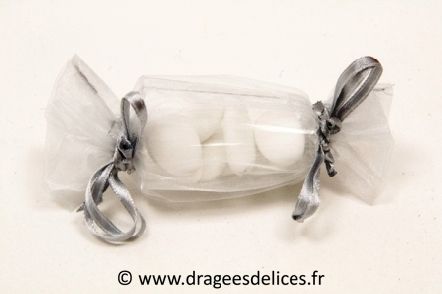 Sac papillote en organza pour mariage baptême et communion : Sac papilotte en organza pour dragées coloris gris