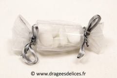 Sac papillote en organza pour mariage baptême et communion Gris