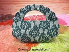 Panier pour dragées vintage avec son imprimé dentelle Bleu