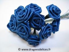Fleur mini rosette ourlée pour décorations de tulles et boites de dragées Bleu royal