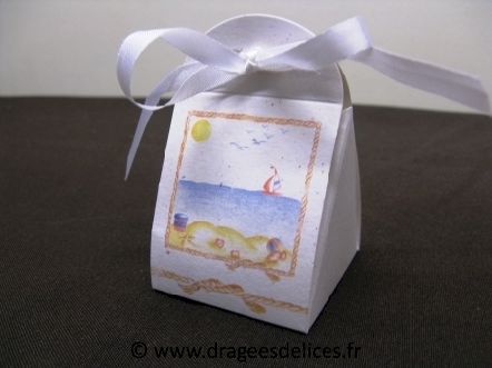 Pochette pour dragées de baptême collection à la plage