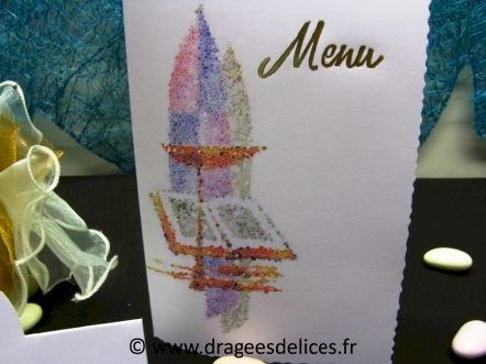 Menu communion contemporain avec sa carte de table : Détail du dessin du menu