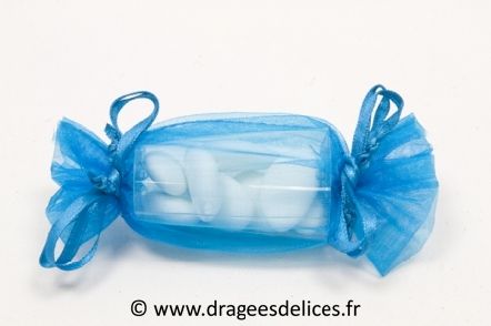 Sac papillote en organza pour mariage baptême et communion : Sac papilotte en organza pour dragées coloris bleu turquoise