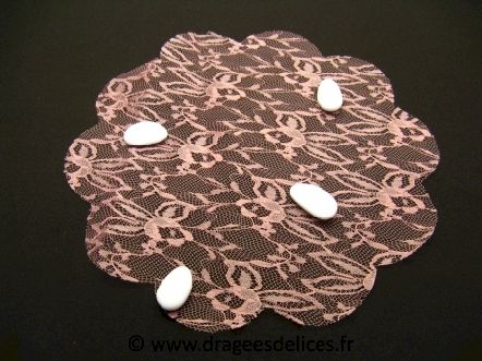 Tulle en dentelle pas cher pour dragées : Rond dragées couleur vieux rose
