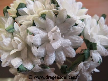 Fleur pas chère pour décorer les tulles et boites de dragées  : Fleur blanche pas chère pour décorer les tulles et boites de dragées