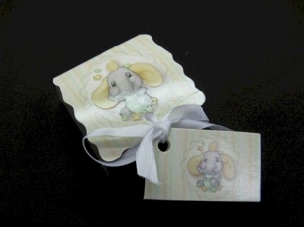 Boite carrée baptême avec étiquette collection éléphant mimi