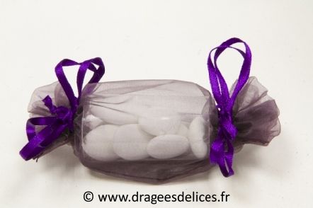 Sac papillote en organza pour mariage baptême et communion : Sac papilotte en organza pour dragées coloris prune