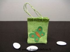 Sac en toile de jute avec papillon pour baptême garçon ou fille Vert