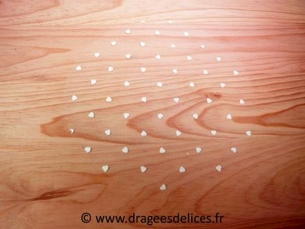 Tulle floqué cœurs à garnir avec des dragées : Tulle flocké coeurs blanc à garnir avec des dragées