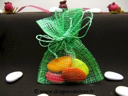Sac à dragées pas cher pour mariage baptême et communion : Sac à dragées pas cher en sinamay vert menthe