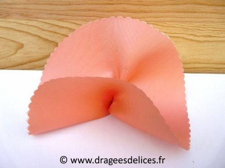 Rond de tulle à dragées en satin brillant : Rond de tulle en satin saumon pour dragées en promo