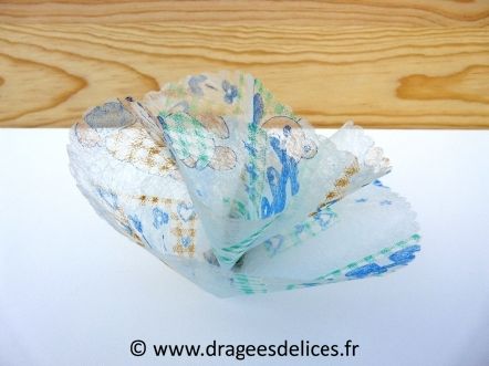 Tulle intissé nounours cœurs pour baptême : Tulle intissé baptême garçon