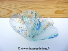 Tulle intissé nounours cœurs pour baptême Bleu ciel
