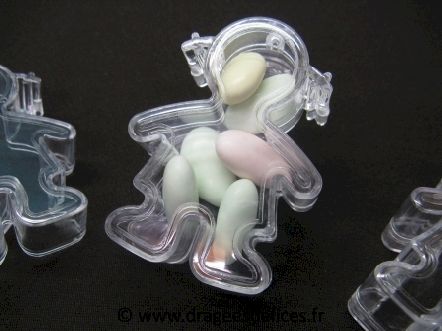 Boite dragées fille en plexiglass : Boite à dragées transparente pour baptême fille
