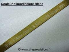 Ruban souvenir en satin imprimé Vieil or