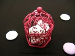 Cage métallique pour mariage baptême et communion en fin de série Fuchsia