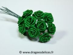 Fleur mini rosette ourlée pour décorations de tulles et boites de dragées Vert sapin